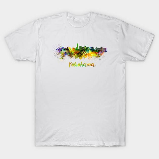 Yokohama skyline in watercolor T-Shirt by PaulrommerArt